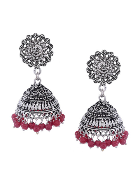 

Silvermerc Designs Red Contemporary Jhumkas