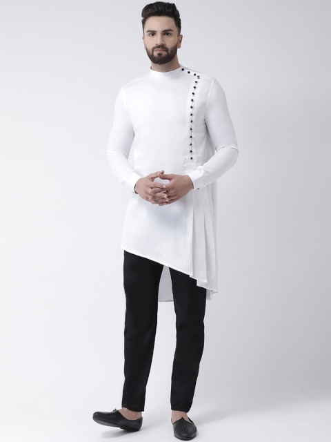 

I Know Men White Solid Cotton Pleated Asymmetric Kurta