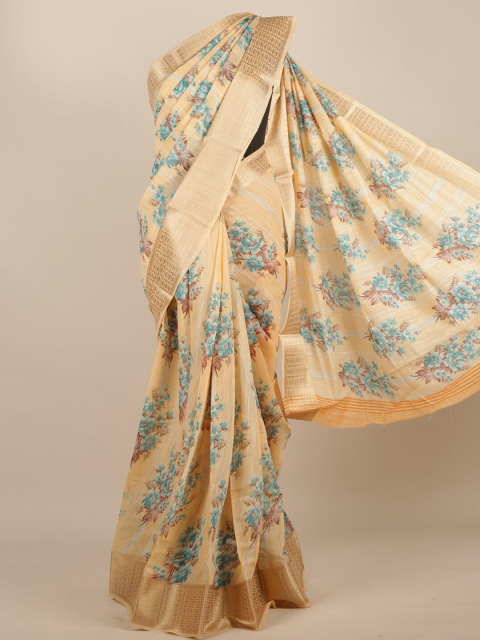 

Pothys Beige & Blue Floral Jute Silk Saree