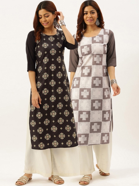 7Threads Women Multicoloured Pack of 2 Ethnic Motifs Printed Crepe Kurta, Multi