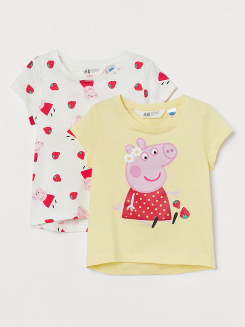 

H&M Girls Pack of 2 White & Yellow Printed Pure Cotton Top