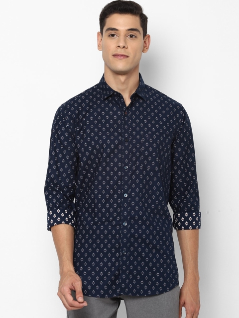 

Allen Solly Men Navy Blue & White Pure Cotton Slim Fit Printed Casual Shirt
