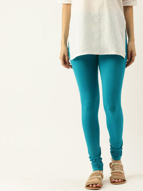 

De Moza Women Tuquoise Blue Solid Churidar-Length Leggings, Turquoise blue