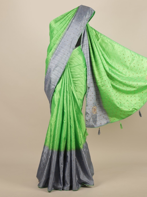 

Pothys Green & Grey Jute Silk Colourblocked Saree
