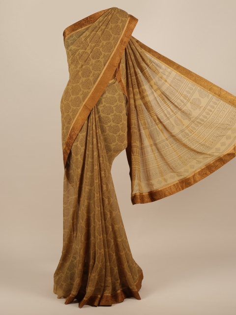 

Pothys Mustard Printed Poly Chiffon Saree