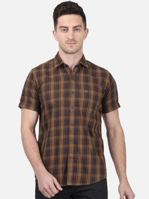 

Monte Carlo Men Brown & Mustard Yellow Pure Cotton Regular Fit Checked Casual Shirt