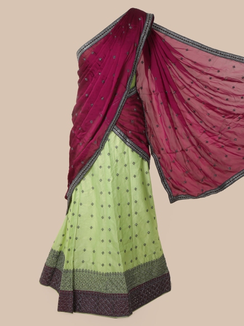 

Pothys Magenta & Green Poly Chiffon Embellished Lehenga Saree