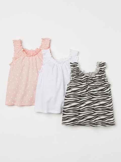 

H&M Girls 3-Pack Multicoloured Printed Cotton Vest Tops, Multi