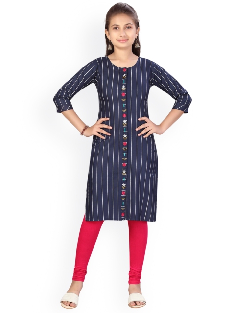 

Aarika Girls Navy Blue Striped Kurta