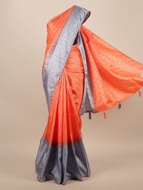 

Pothys Peach-Coloured & Grey Jute Silk Embellished Saree