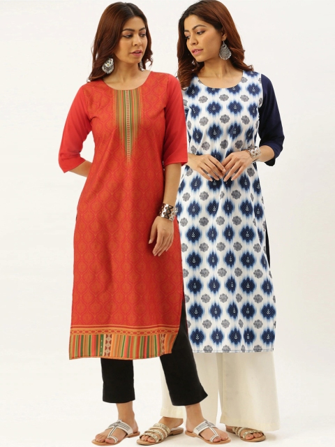 

7Threads Pack Of 2 Women Multicoloured Ethnic Motifs Printed Crepe Kurta, Multi