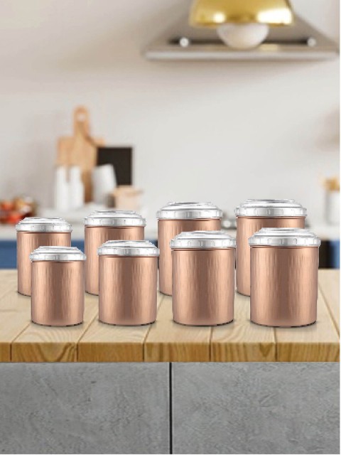 

Jensons Set Of 8 Copper-Toned Stainless Steel Kitchen Storage With PC Lids