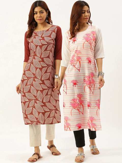 

7Threads Women Multicoloured Pack of 2 Floral Printed Crepe Kurta, Multi