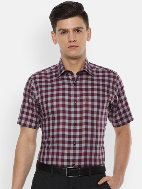 

Van Heusen Men Maroon & White Pure Cotton Regular Fit Checked Formal Shirt