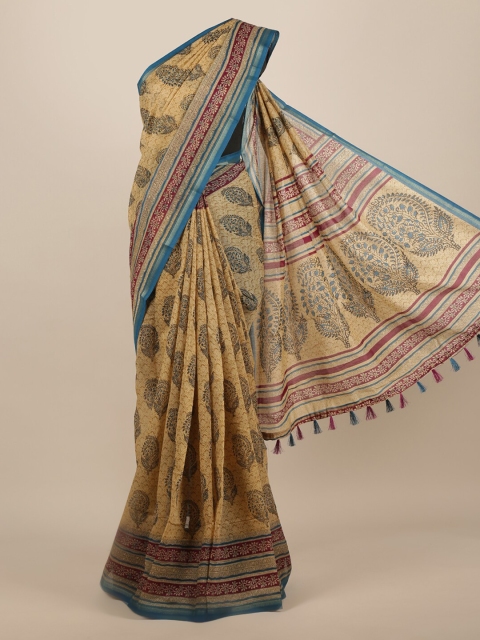 

Pothys Cream-Coloured Printed Jute Silk Saree