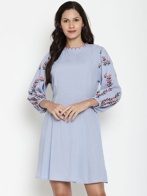 

VANCA ECO Women Blue Solid Fit and Flare Dress