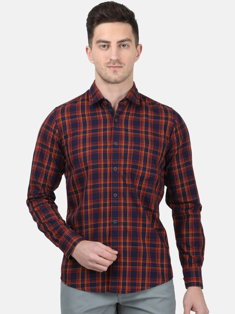 

Monte Carlo Men Navy Blue& Maroon Pure Cotton Regular Fit Checked Casual Shirt