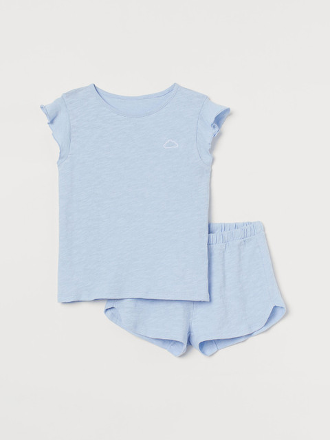 

H&M Girls Blue Solid Cotton Jersey Night Suit