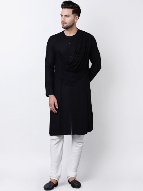 

I Know Men Black Solid Straight Kurta
