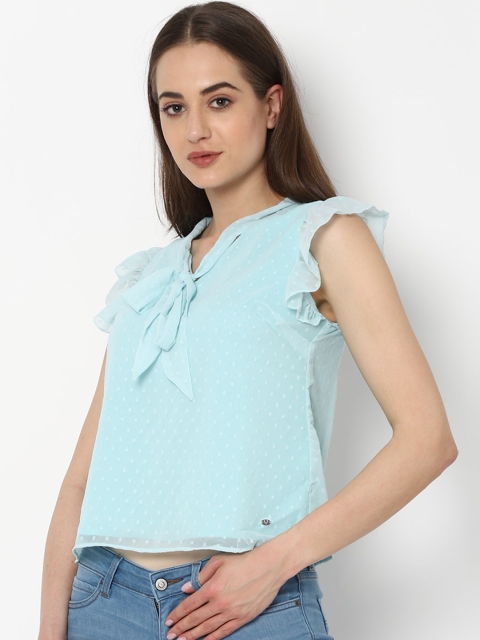 

Allen Solly Woman Blue Tie-Up Neck Regular Top