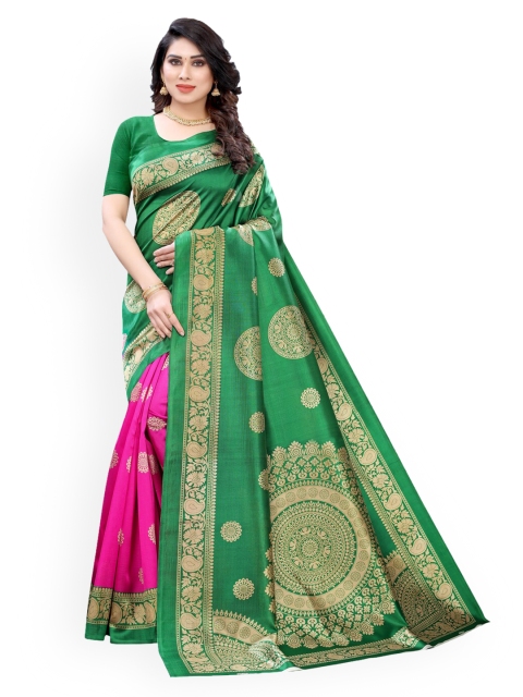 

KALINI Green & Gold-Toned Poly Silk Printed Saree