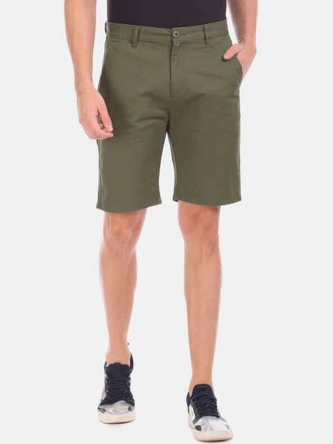 

Ruggers Men Olive Green Solid Regular Fit Chino Shorts
