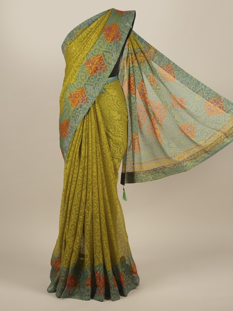 

Pothys Green & Orange Poly Chiffon Printed Saree