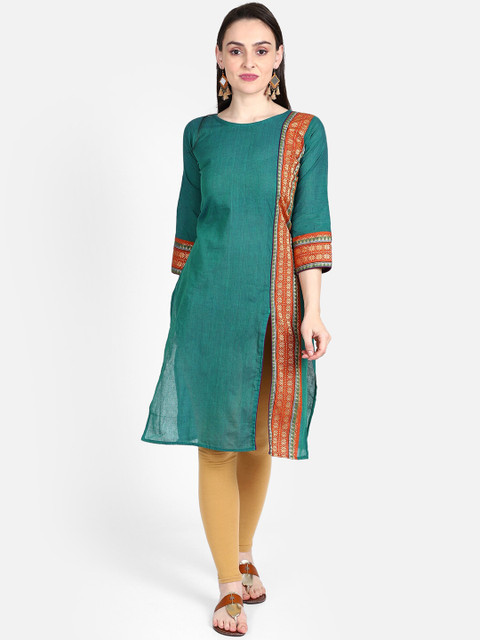

Resha Women Teal Ethnic Motifs Khadi Handloom Kurta