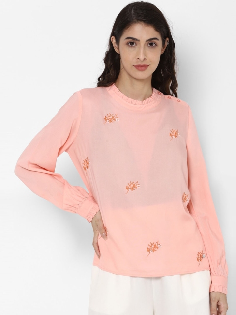 

Allen Solly Woman Peach-Coloured Floral Embroidered Regular Top