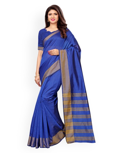 

KALINI Blue Silk Cotton Solid Chanderi Saree