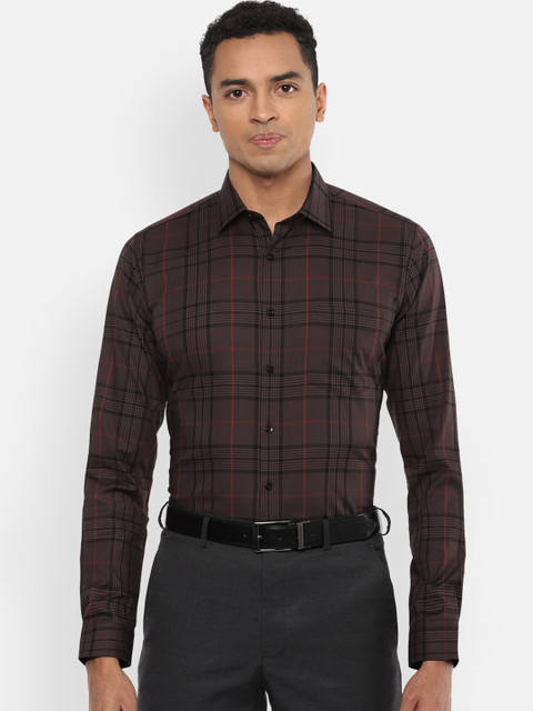 

Van Heusen Men Brown & Black Slim Fit Checked Formal Shirt