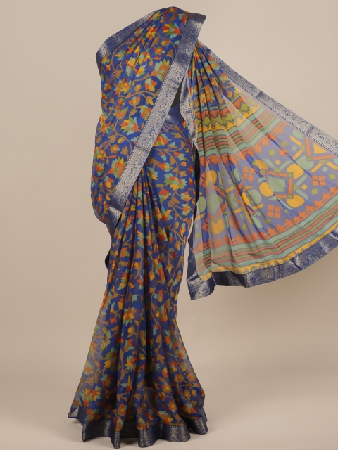 

Pothys Blue & Red Poly Chiffon Printed Saree
