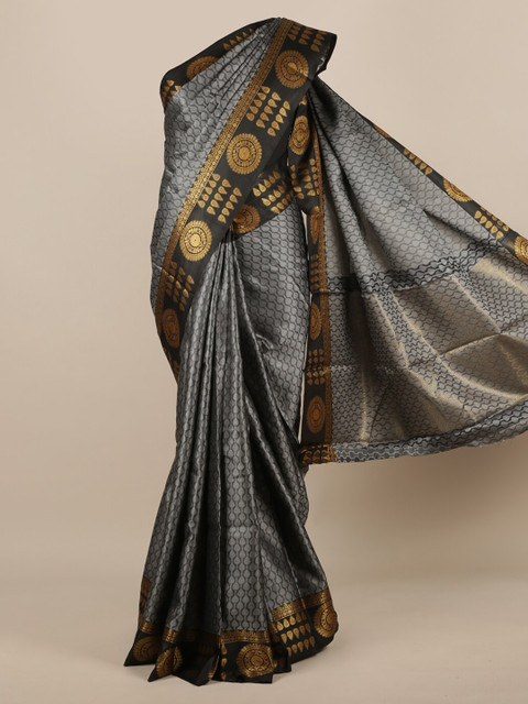 

Pothys Grey Printed Jute Silk Saree