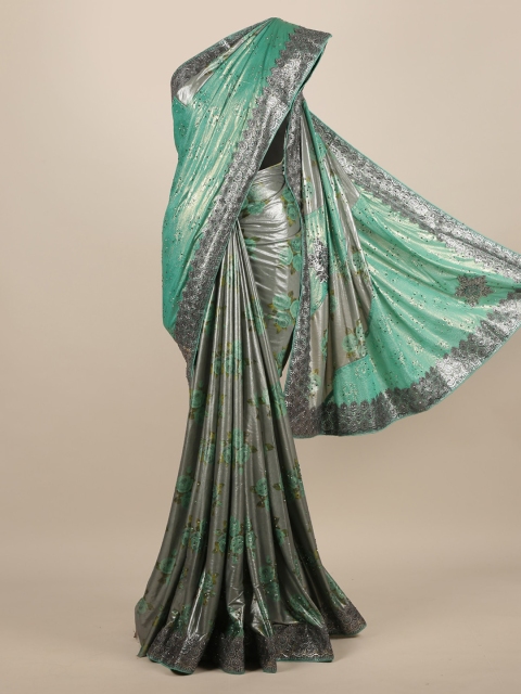 

Pothys Grey & Green Jute Silk Embellished Saree