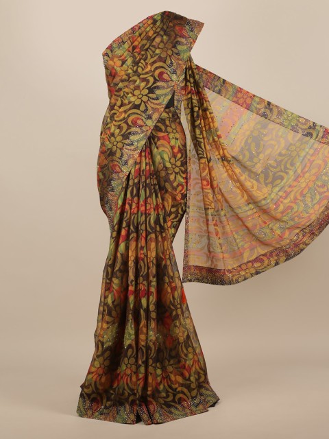 

Pothys Black & Mustard Yellow Poly Chiffon Printed Saree
