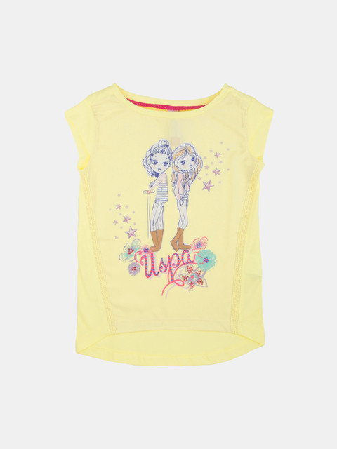 

U.S. Polo Assn. Kids Girls Yellow & Blue Printed Regular Top