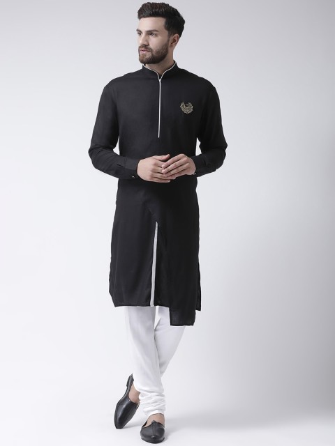 

I Know Men Black Solid Straight Kurta with Brooch