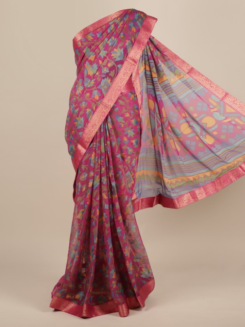 

Pothys Pink Printed Poly Chiffon Saree