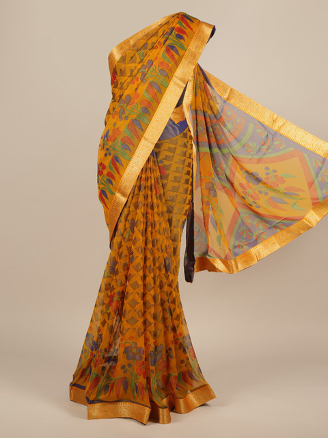 

Pothys Yellow Printed Poly Chiffon Saree