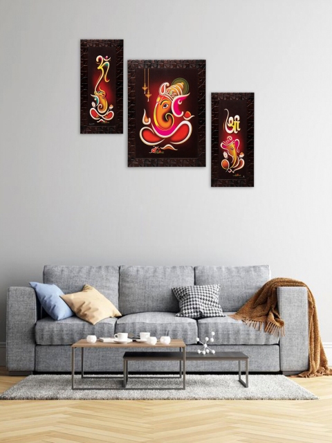

Indianara Set of 3 Multicoloured Lord Ganesha Framed Wall Paintings without Glass, Multi