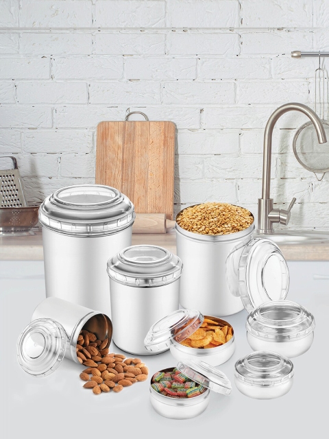 

Jensons Set Of 8 Lids Stainless Steel Kitchen Storage, Silver