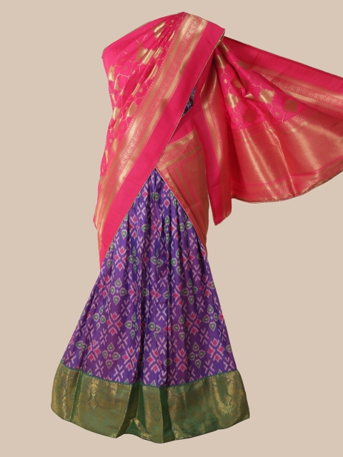 

Pothys Pink & Purple Pure Silk Woven Design Banarasi Half Saree