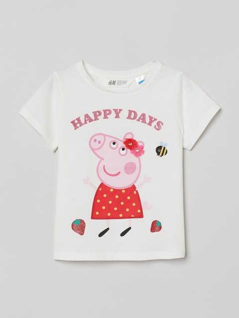 

H&M Girls White & Red Printed Motif-Front Top