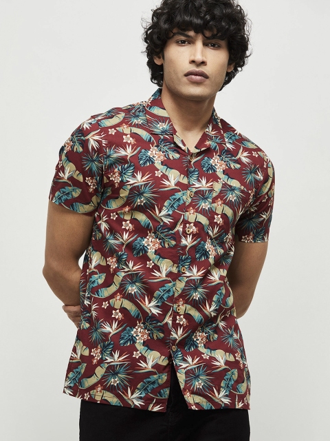 

max Men Maroon & Blue Slim Fit Printed Casual Shirt