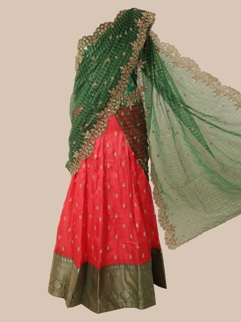 

Pothys Green & Pink Cotton Blend Embroidered Lehenga Saree
