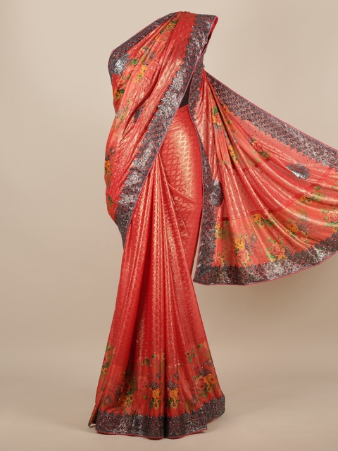 

Pothys Peach-Coloured Woven Design Jute Silk Saree