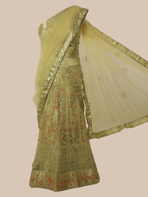 

Pothys Green & Silver-Toned Net Embroidered Lehenga Saree