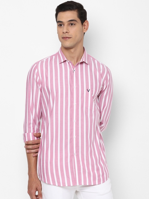 

Allen Solly Men Pink & White Pure Cotton Slim Fit Striped Casual Shirt