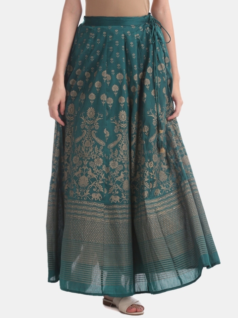 

Anahi Women Green & Gold-Coloured Printed Flared Maxi Skirt