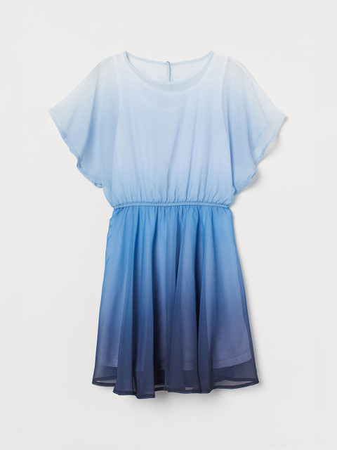 

H&M Girls White Fit and Flare Dyed Dress, Blue